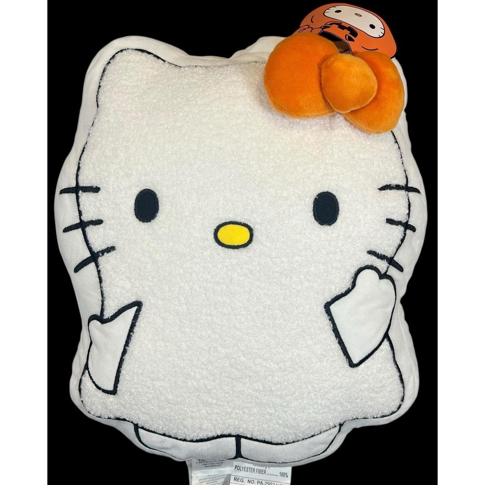 Hello Kitty Sanrio 2025 Halloween Ghost Pillow Plush 14" Tall Orange Bow 🎃 NWT